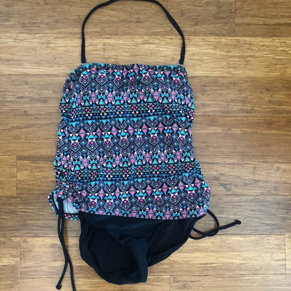 Black One Piece Swimsuit with geometric pattern